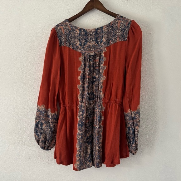 Free People L Wildest Moment Lace Up Tunic Bohemian Indie Rust Festival - Picture 14 of 15